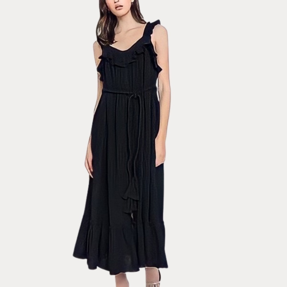 English Factory Ruffle Cottagecore 100% Cotton Black Maxi Dress - Size Small